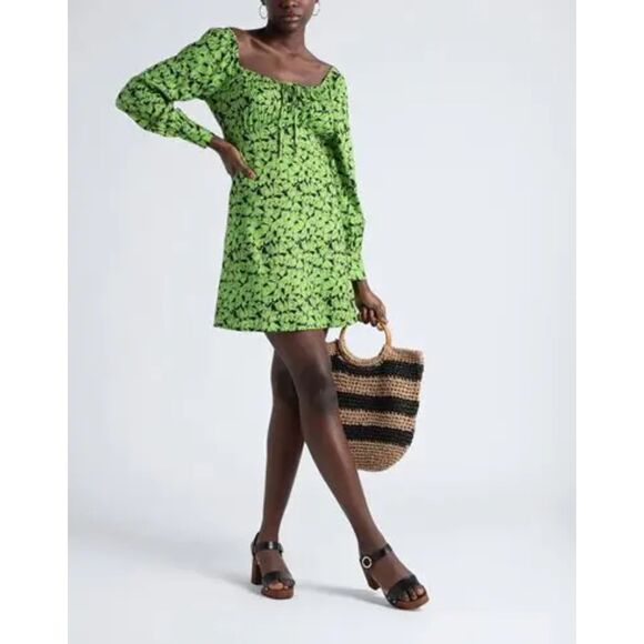 TOPSHOP Mini Floral Print Dress Green and Black Size 6 NWT - Picture 1 of 3